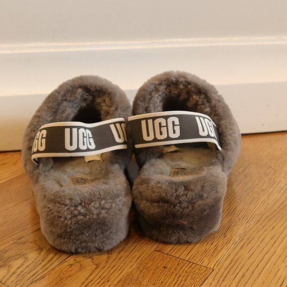 UGG furry slide shoes grey platform branded 10 fun cozy winter lounge trendy - Picture 3 of 6